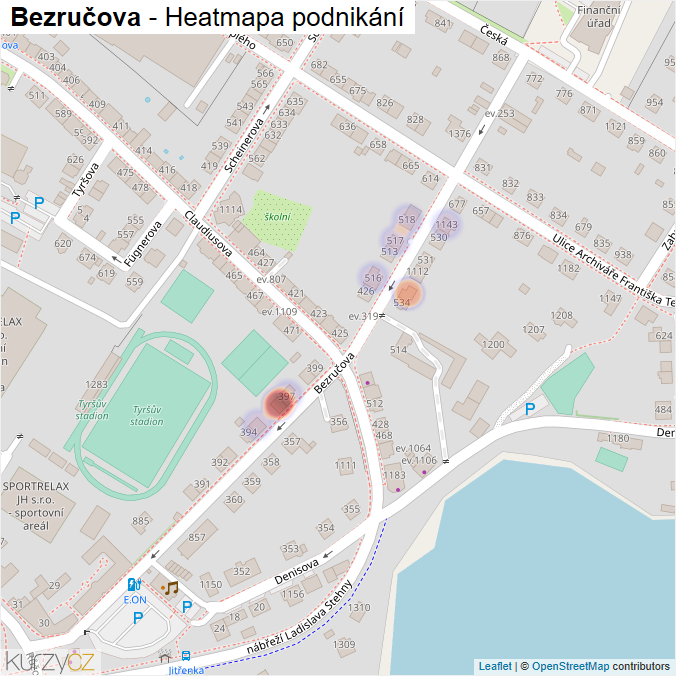 Mapa Bezručova - Firmy v ulici.