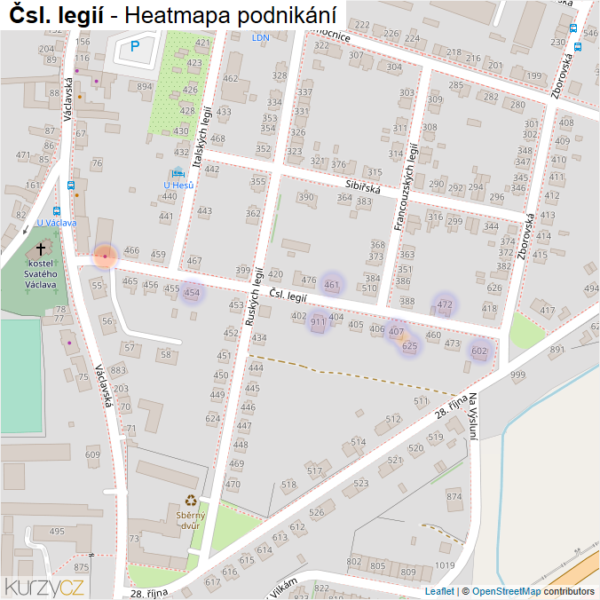 Mapa Čsl. legií - Firmy v ulici.