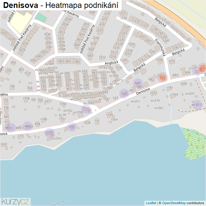 Mapa Denisova - Firmy v ulici.