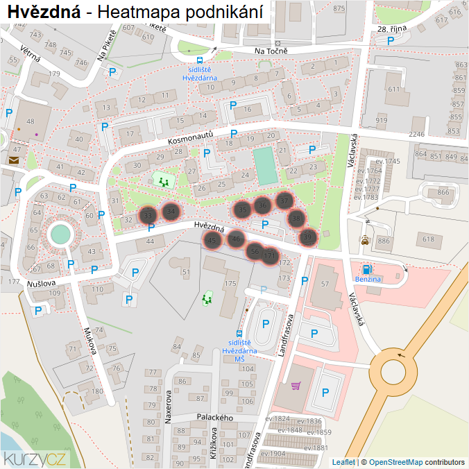 Mapa Hvězdná - Firmy v ulici.