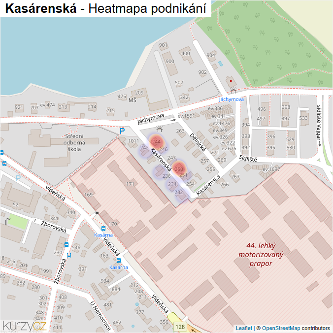 Mapa Kasárenská - Firmy v ulici.