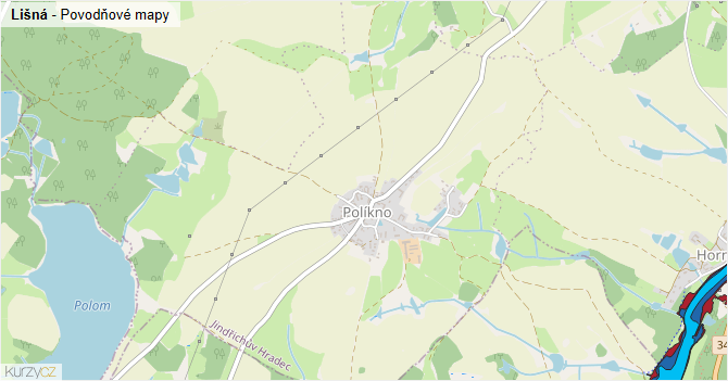 Lišná - záplavové mapy stoleté vody