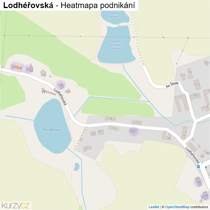 Mapa Lodhéřovská - Firmy v ulici.