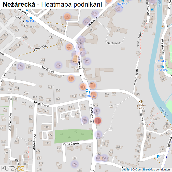 Mapa Nežárecká - Firmy v ulici.