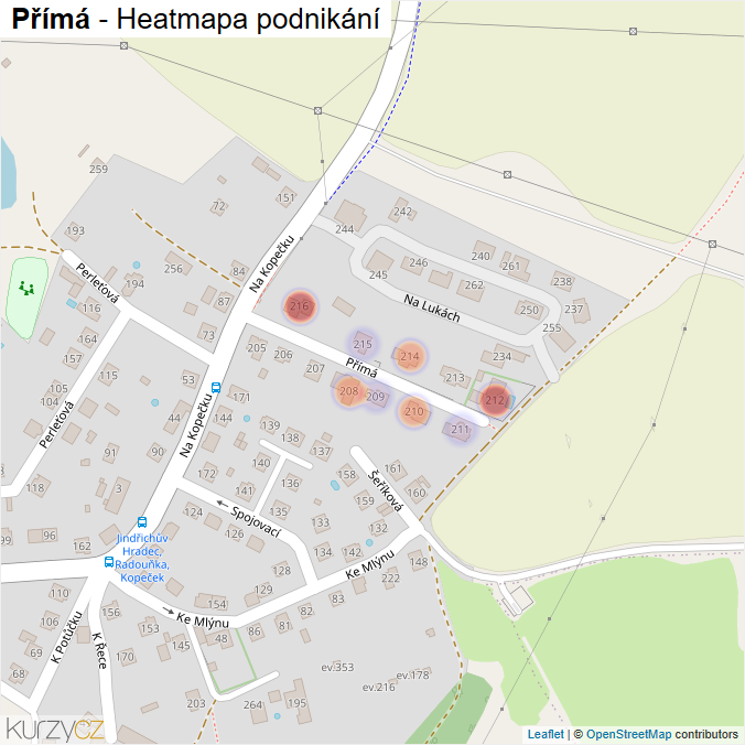 Mapa Přímá - Firmy v ulici.
