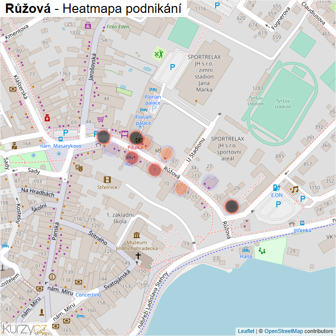 Mapa Růžová - Firmy v ulici.