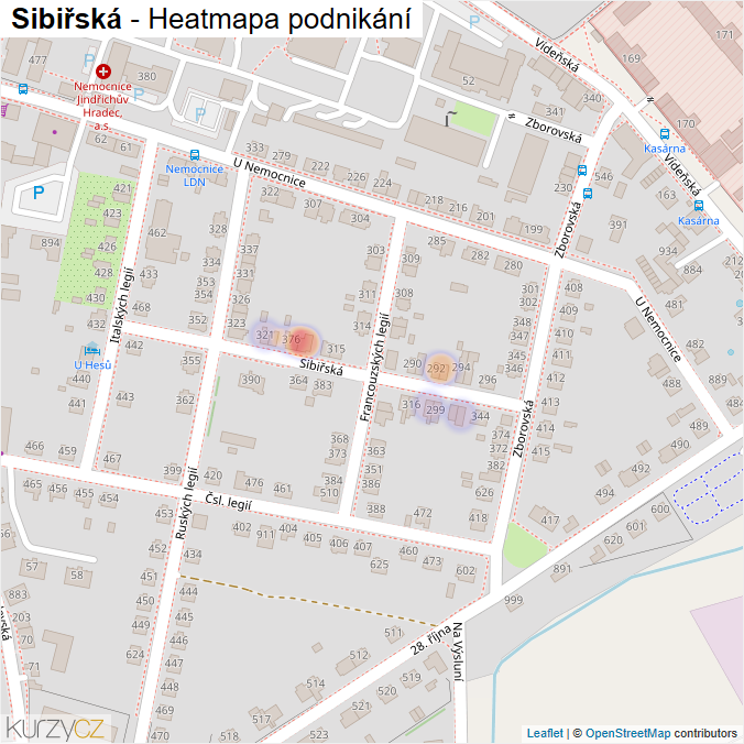 Mapa Sibiřská - Firmy v ulici.