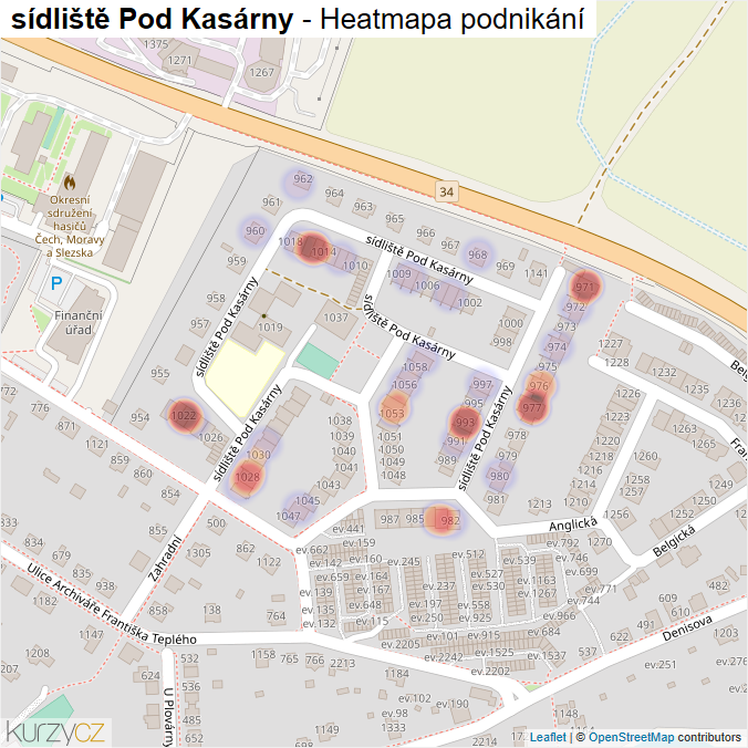 Mapa sídliště Pod Kasárny - Firmy v ulici.