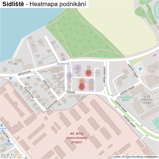 Mapa Sídliště - Firmy v ulici.