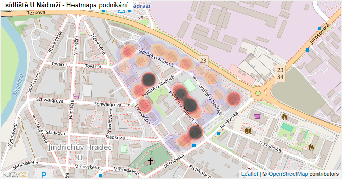 sídliště U Nádraží - mapa podnikání