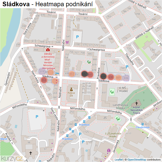 Mapa Sládkova - Firmy v ulici.