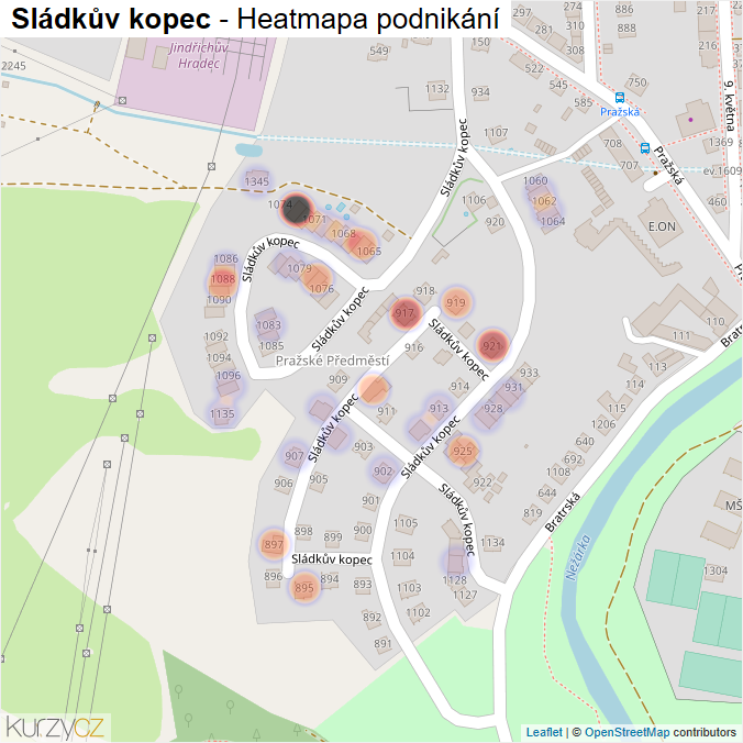 Mapa Sládkův kopec - Firmy v ulici.