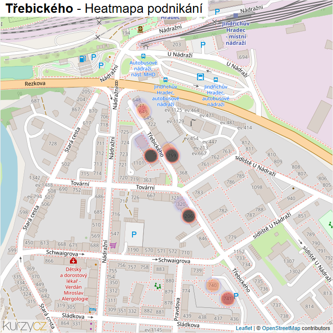 Mapa Třebického - Firmy v ulici.