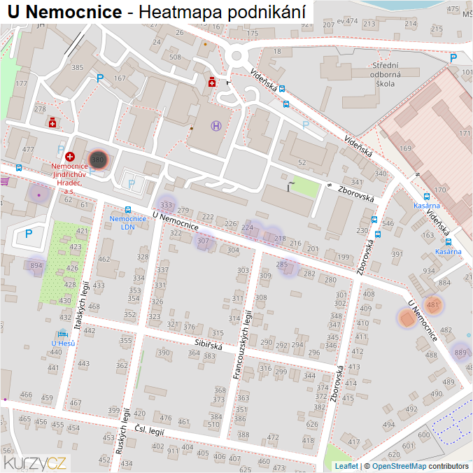 Mapa U Nemocnice - Firmy v ulici.