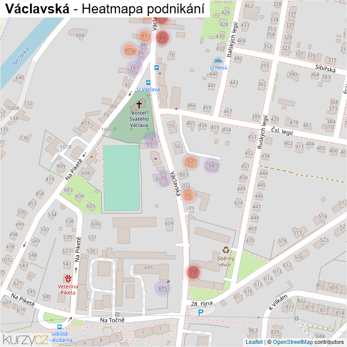 Mapa Václavská - Firmy v ulici.