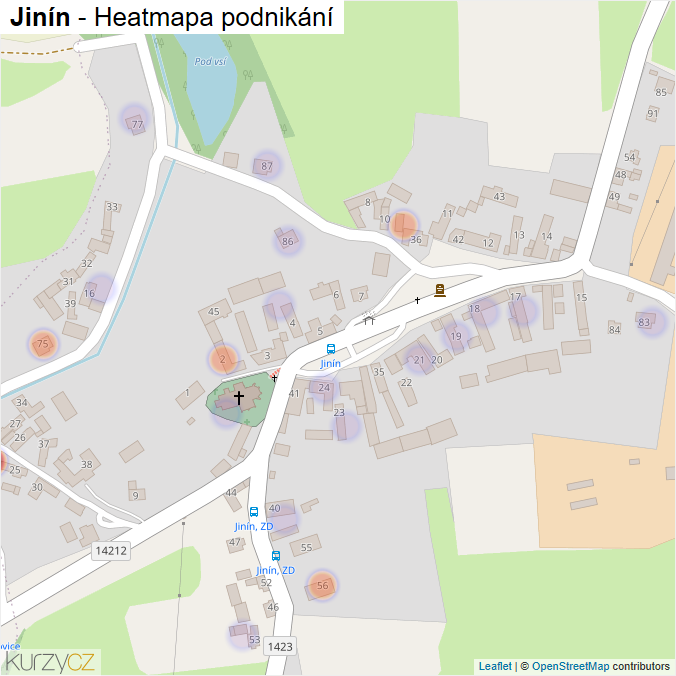 Mapa Jinín - Firmy v části obce.