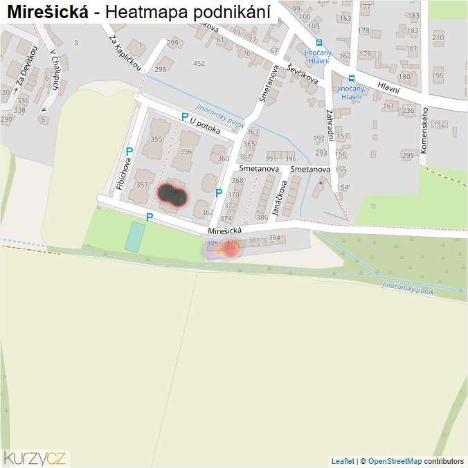 Mapa Mirešická - Firmy v ulici.