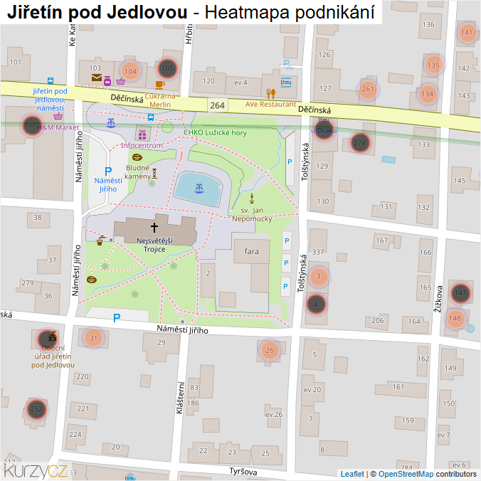Mapa Jiřetín pod Jedlovou - Firmy v obci.