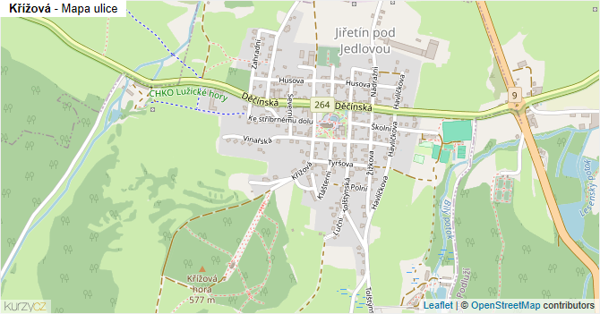Křížová - mapa ulice