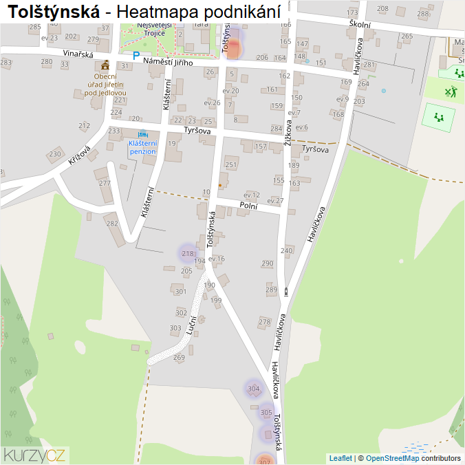 Mapa Tolštýnská - Firmy v ulici.