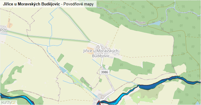 Jiřice u Moravských Budějovic - záplavové mapy stoleté vody