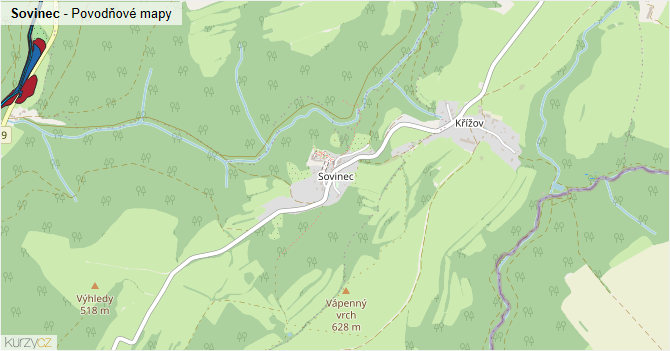 Sovinec - záplavové mapy stoleté vody