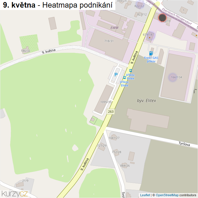 Mapa 9. května - Firmy v ulici.