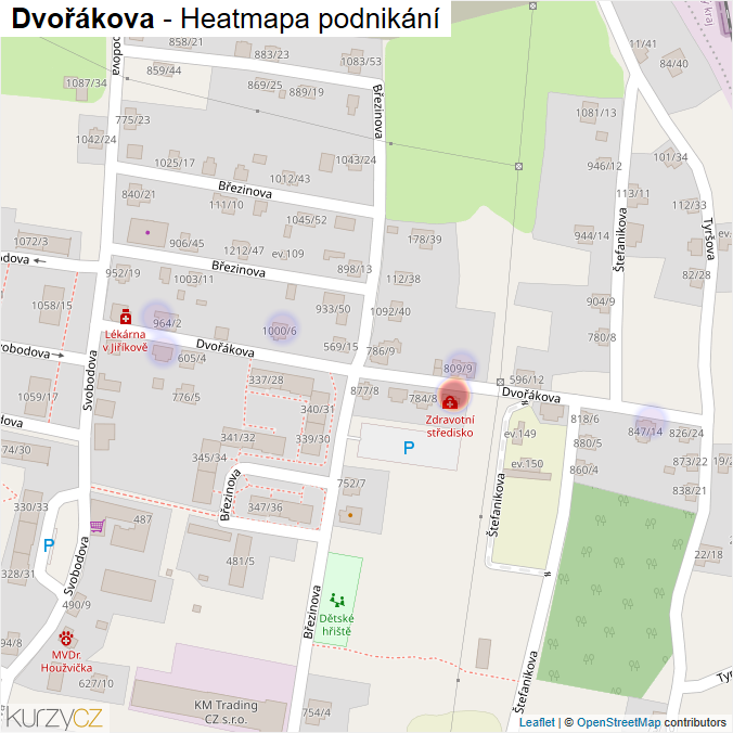 Mapa Dvořákova - Firmy v ulici.