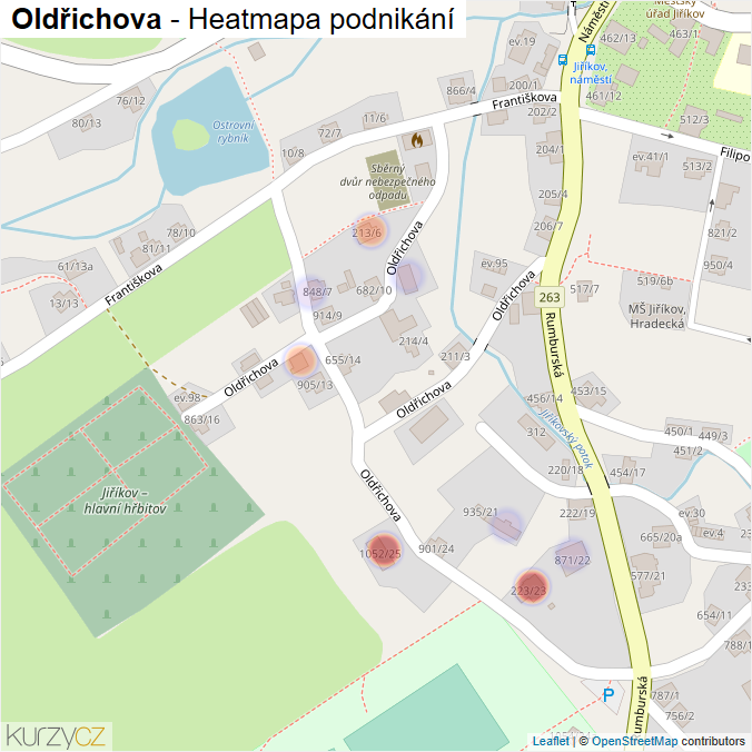 Mapa Oldřichova - Firmy v ulici.