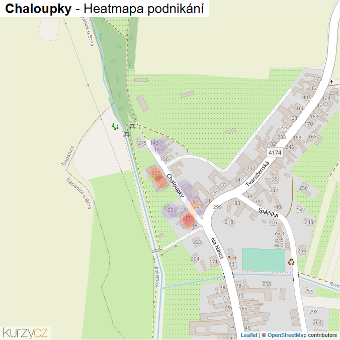 Mapa Chaloupky - Firmy v ulici.