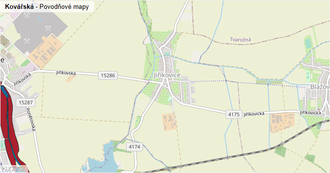 Kovářská - záplavové mapy stoleté vody