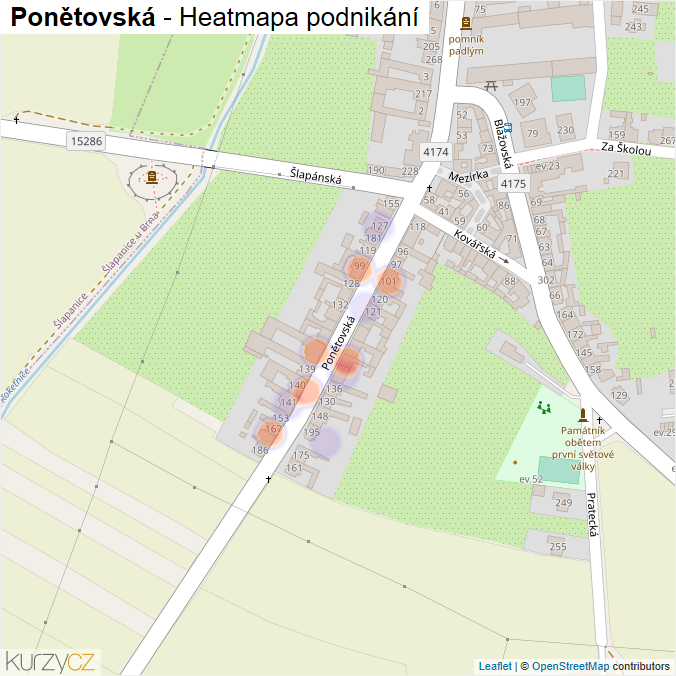 Mapa Ponětovská - Firmy v ulici.