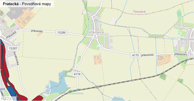 Pratecká - záplavové mapy stoleté vody