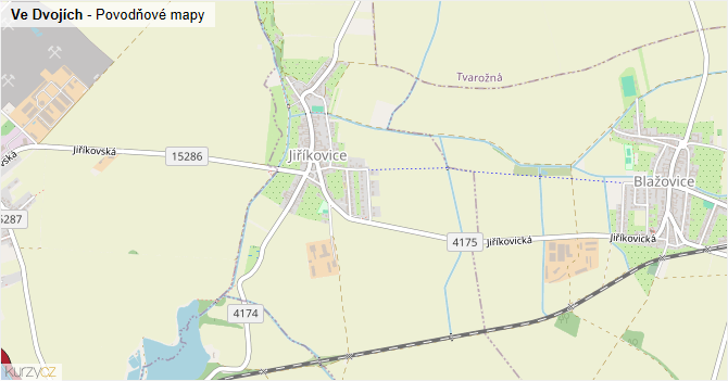 Ve Dvojích - záplavové mapy stoleté vody