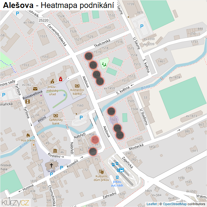 Mapa Alešova - Firmy v ulici.