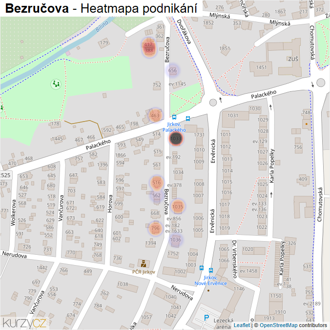 Mapa Bezručova - Firmy v ulici.