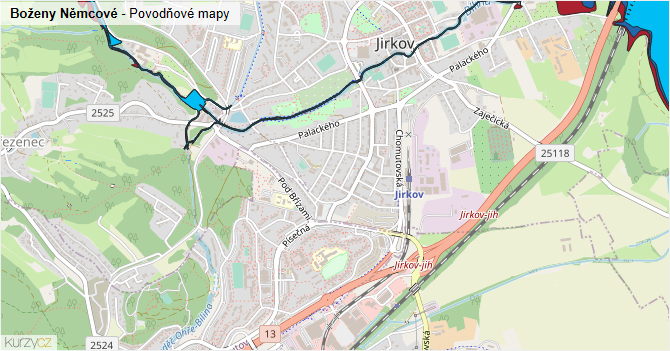 Boženy Němcové - záplavové mapy stoleté vody