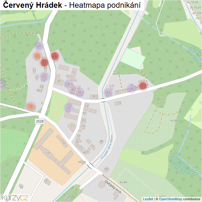 Mapa Červený Hrádek - Firmy v části obce.