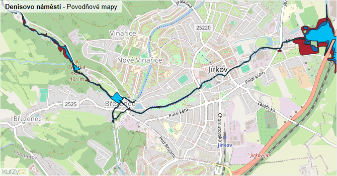 Denisovo náměstí - záplavové mapy stoleté vody