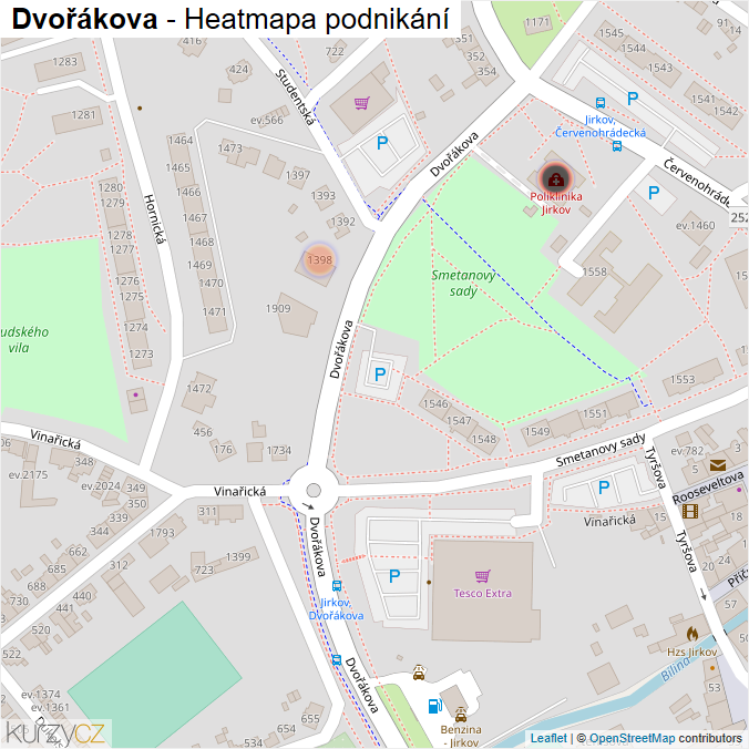 Mapa Dvořákova - Firmy v ulici.