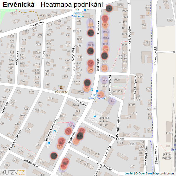 Mapa Ervěnická - Firmy v ulici.
