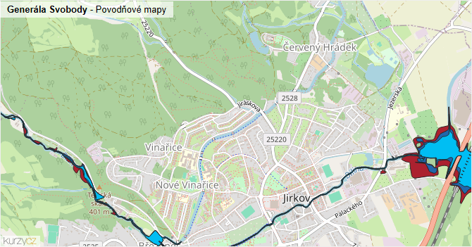 Generála Svobody - záplavové mapy stoleté vody