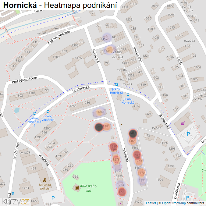 Mapa Hornická - Firmy v ulici.