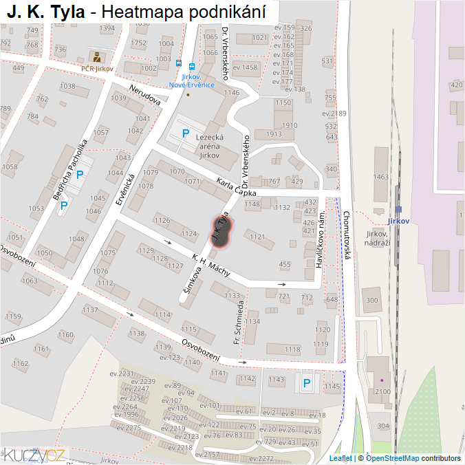 Mapa J. K. Tyla - Firmy v ulici.