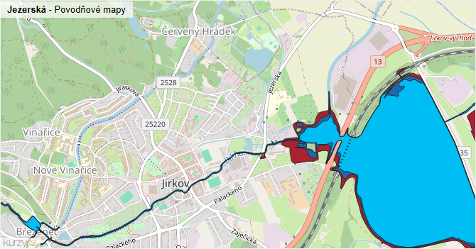 Jezerská - záplavové mapy stoleté vody