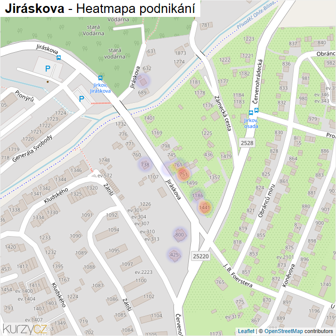 Mapa Jiráskova - Firmy v ulici.