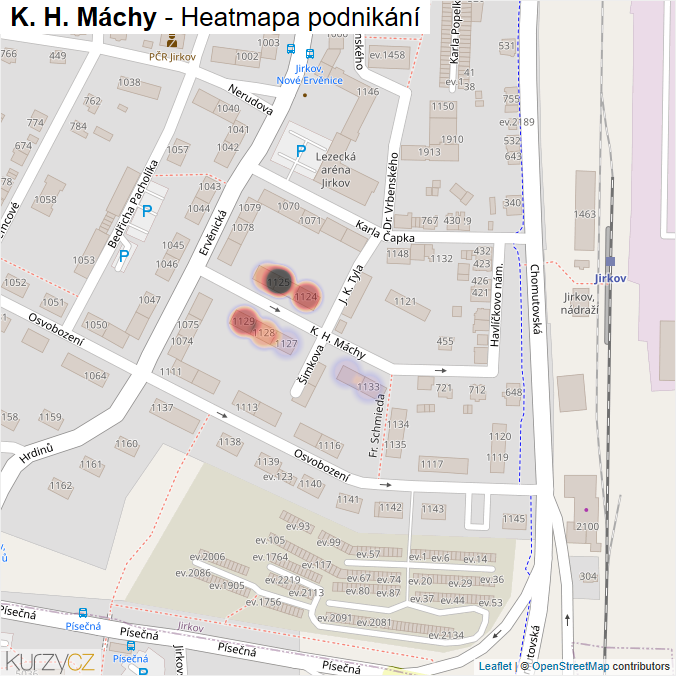 Mapa K. H. Máchy - Firmy v ulici.