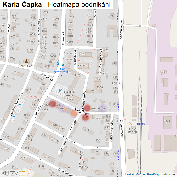 Mapa Karla Čapka - Firmy v ulici.