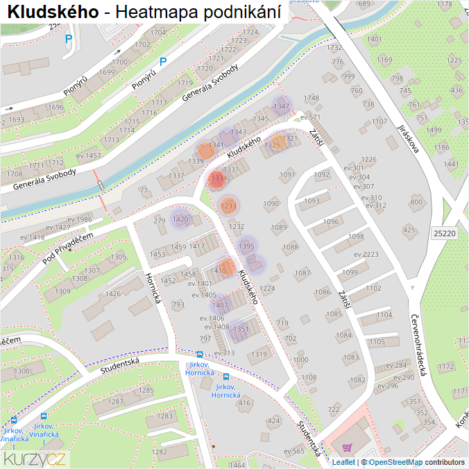 Mapa Kludského - Firmy v ulici.