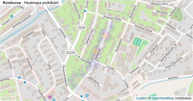 Koněvova - mapa podnikání